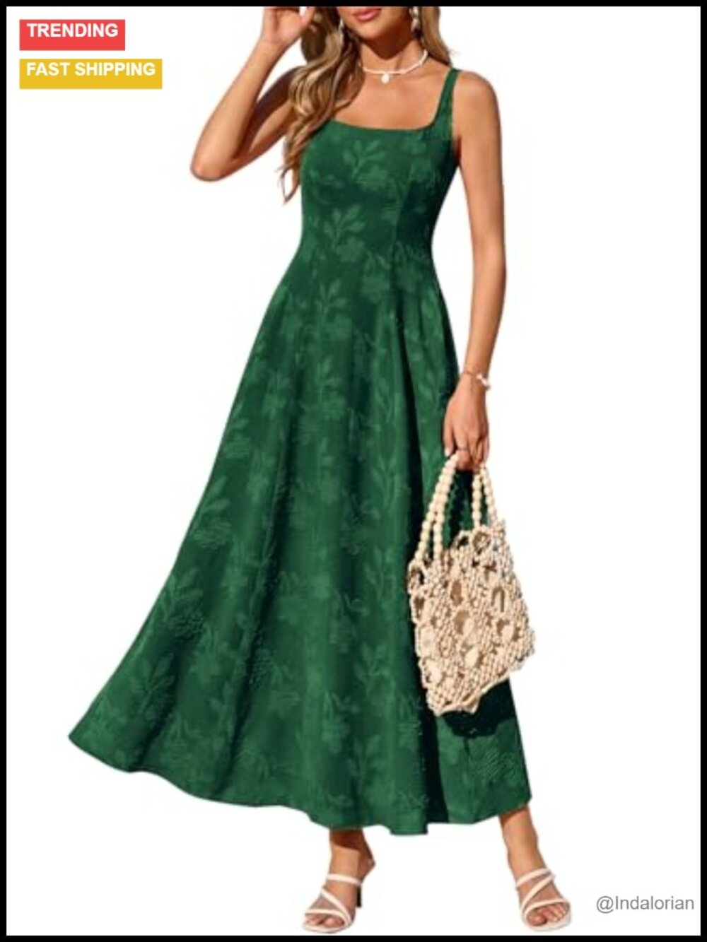 PRETTYGARDEN Women's Sleeveless Square Neck Jacquard Maxi Dress Formal Wedding